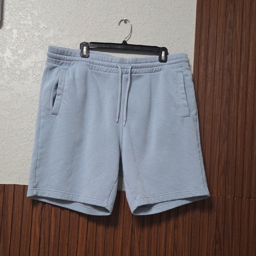 H&M Men's Short Light Blue Drawstring Fleece Shorts 2xlarge [1833]